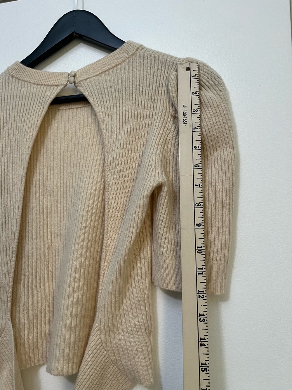 Reformation Tan Cashmere Ribbed Knit Open Back Puff Sleeve Alida Sweater Sz. S - Picture 10 of 12